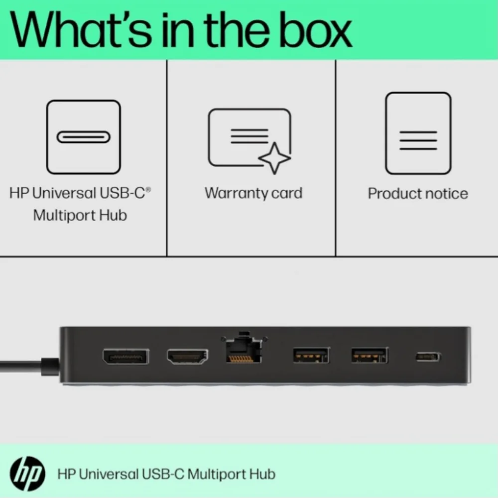 HP Universal USB-C Multiport Travel Hub HDMI, Ethernet, 4K, DP Dual, USB-C Port